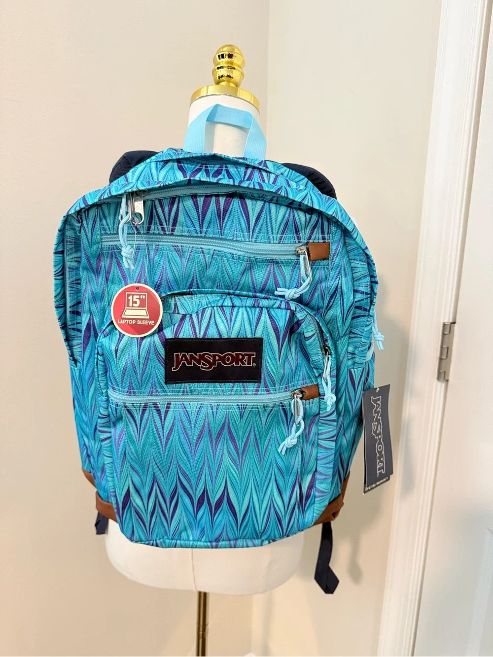 NWT! Jansport Cool Student Turquoise and Purple Backpack Super Durable